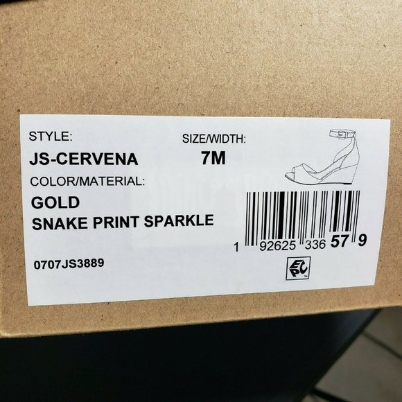 Jessica Simpson Womens Gold Snake Print Sparkle Buckle Open Toe Wedge Sandals 7M - Picture 11 of 11